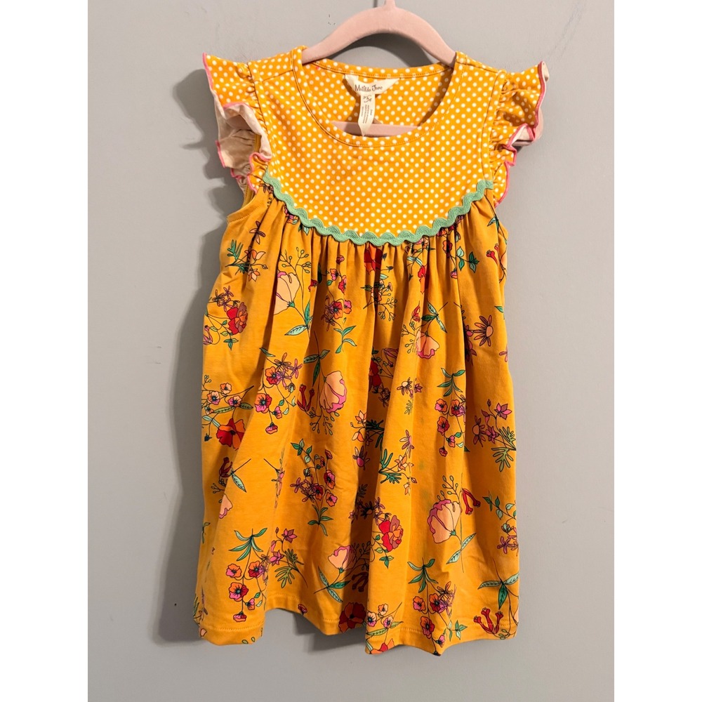 Matilda Jane Floral Polka Dot Flutter Sleeve Dress Girls 4 Mustard Yellow Mixed